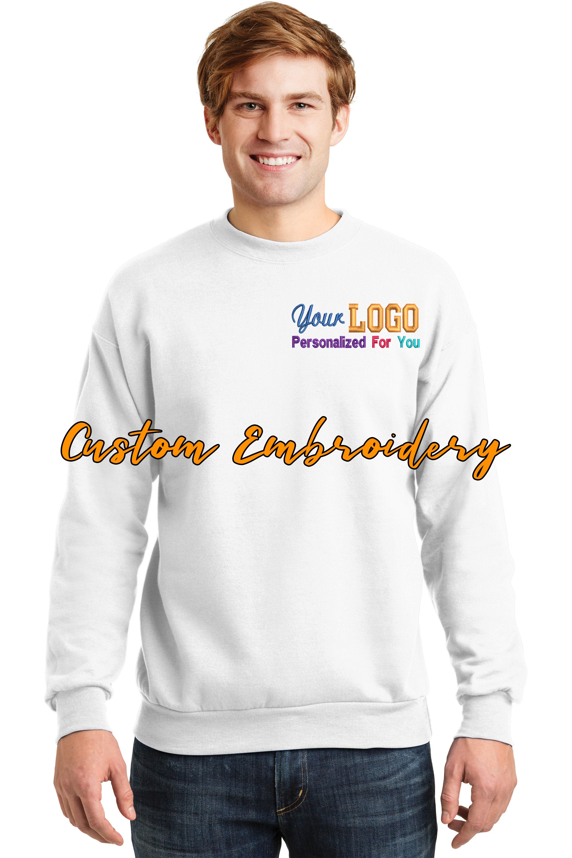 Custom Embroidered Crew Neck Sweater - Personalize with your logo - 7.8 Ounce - 50/50 Cotton/Poly