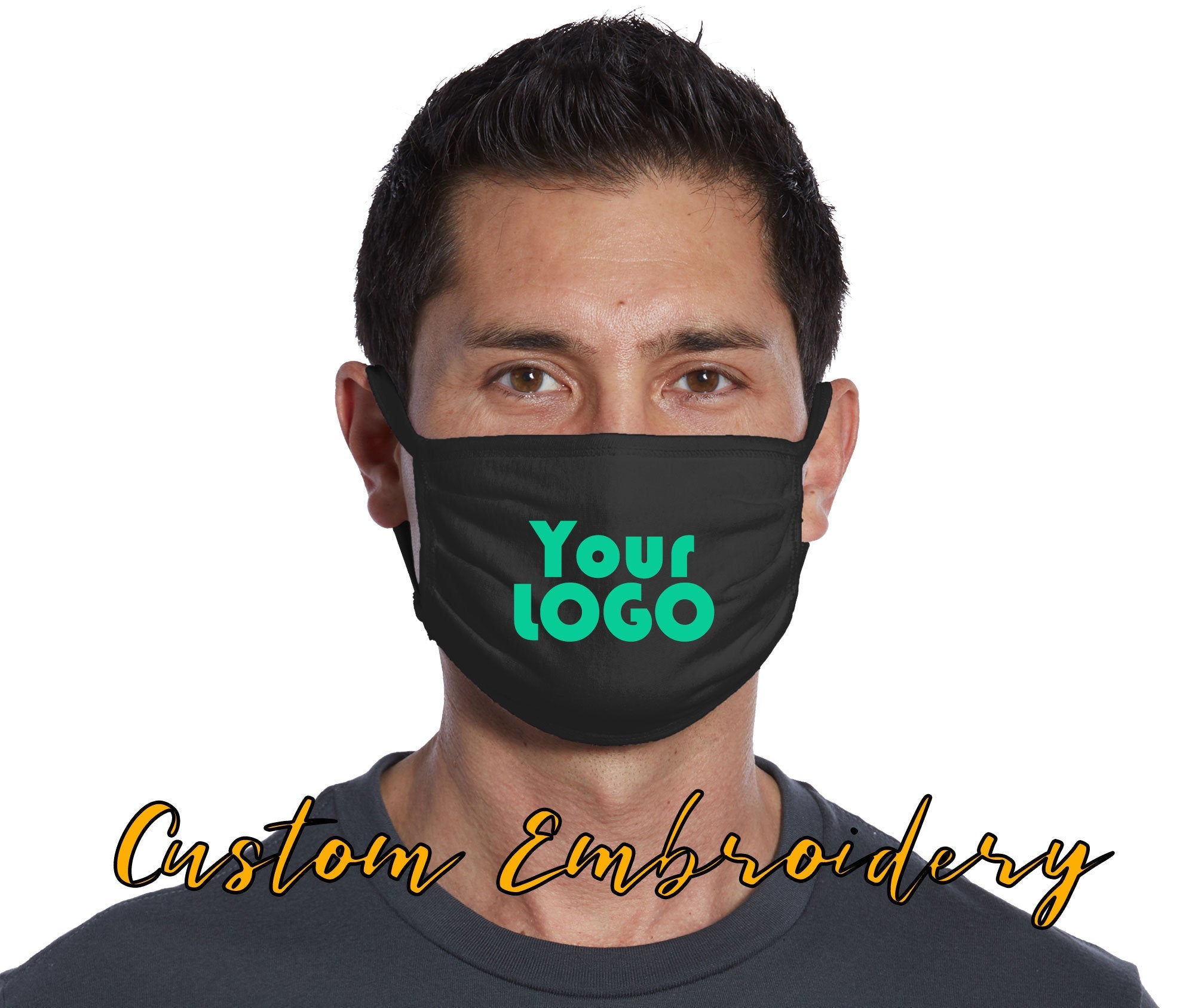 Custom Embroidered Cotton Knit Face Mask - Embroider up to 3in W x 2.5in H - 3-Ply Mask