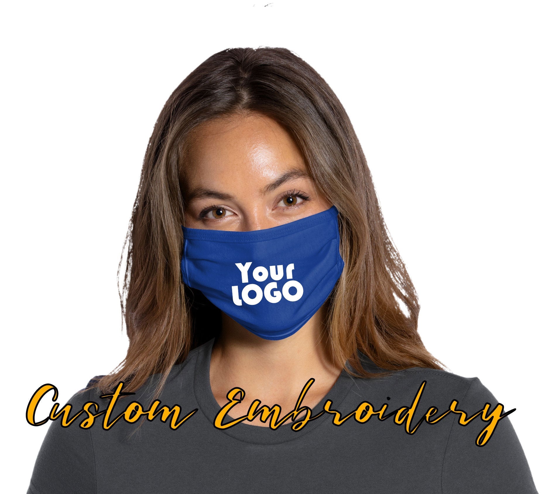 Custom Embroidered Cotton Knit Face Mask - Embroider up to 3in W x 2.5in H - 3-Ply Mask