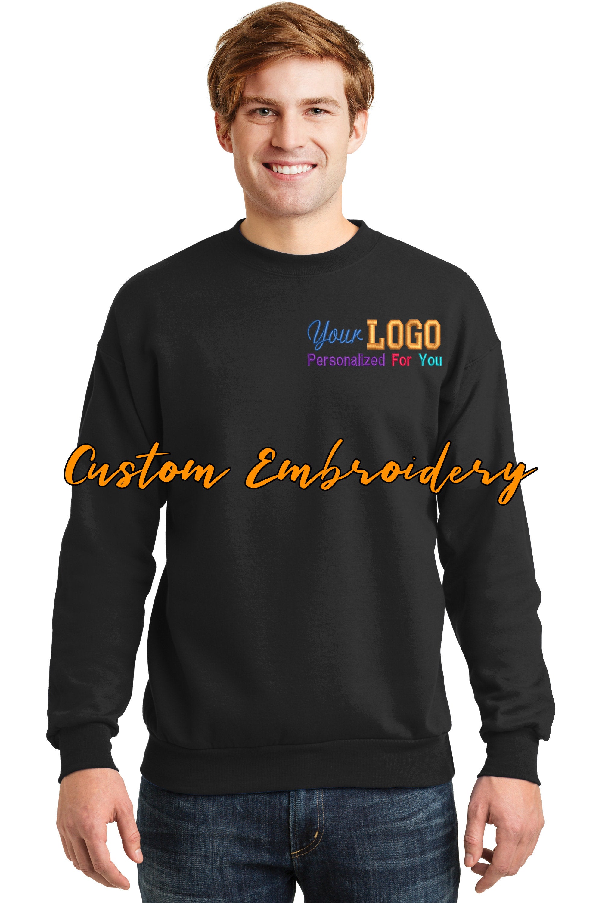 Custom Embroidered Crew Neck Sweater - Personalize with your logo - 7.8 Ounce - 50/50 Cotton/Poly