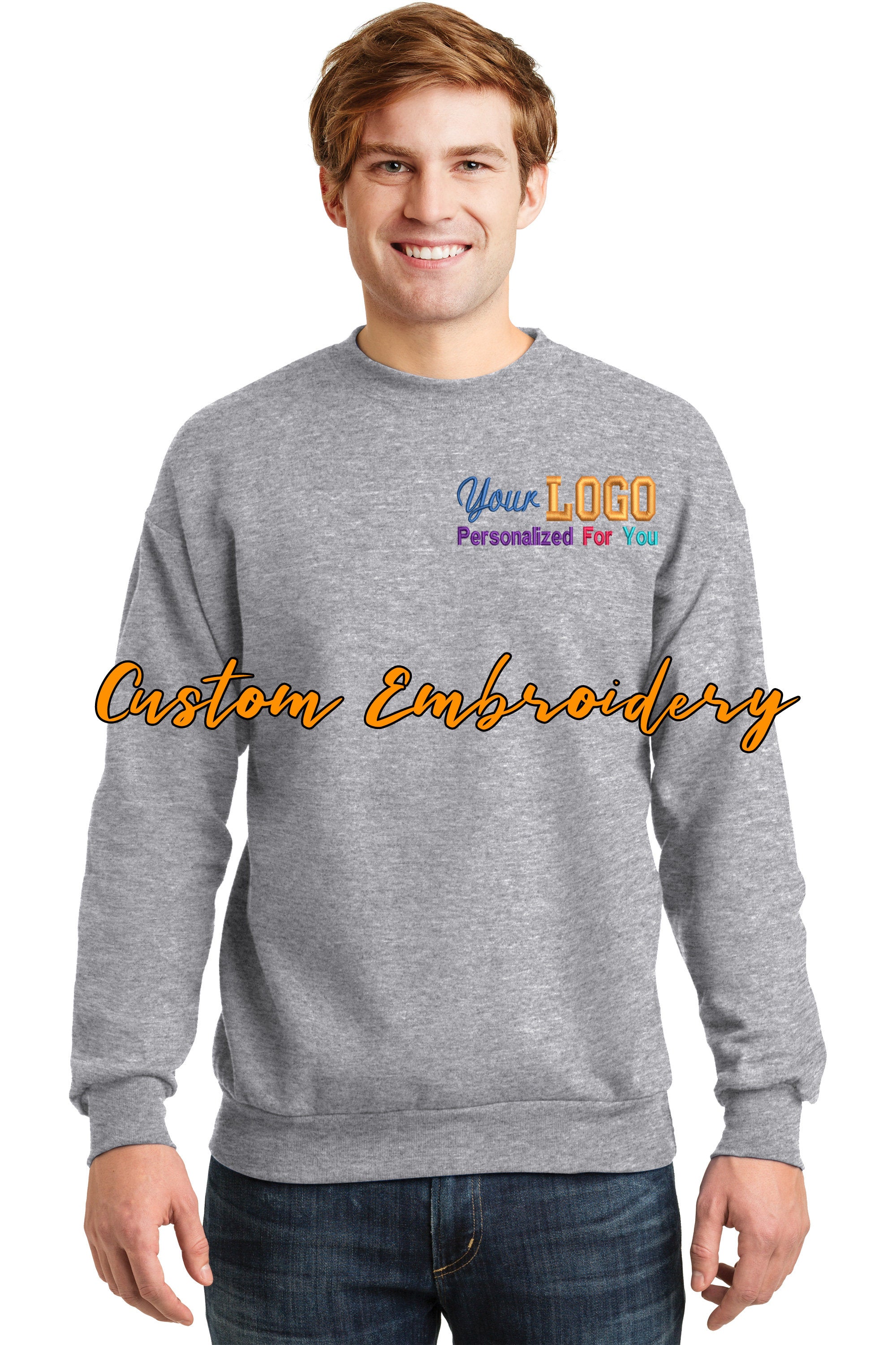 Custom Embroidered Crew Neck Sweater - Personalize with your logo - 7.8 Ounce - 50/50 Cotton/Poly