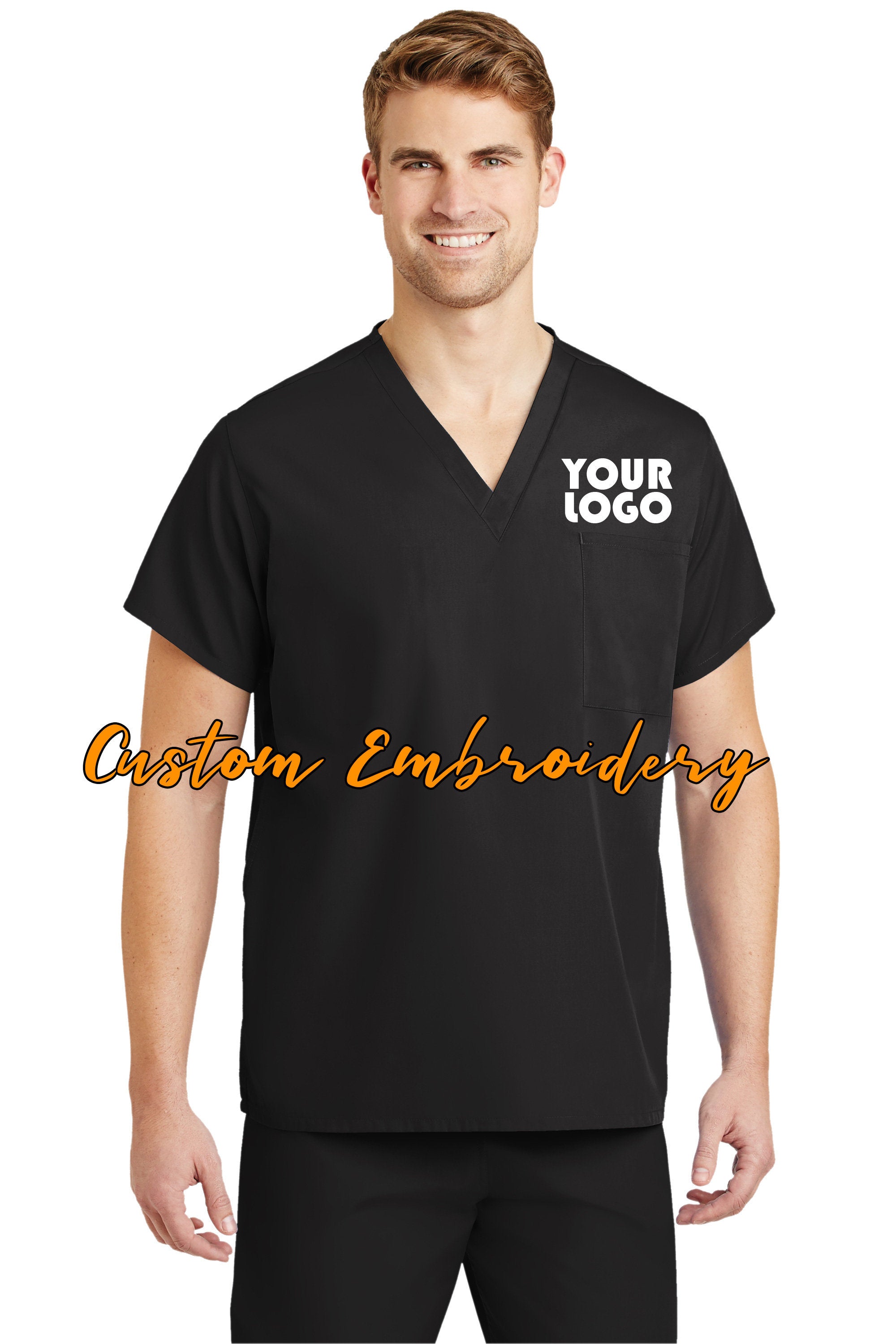 Custom Embroidery Scrub Top - V Neck - Includes 4in x 4in Embroidery - Personalized Scrub - Medical Uniform