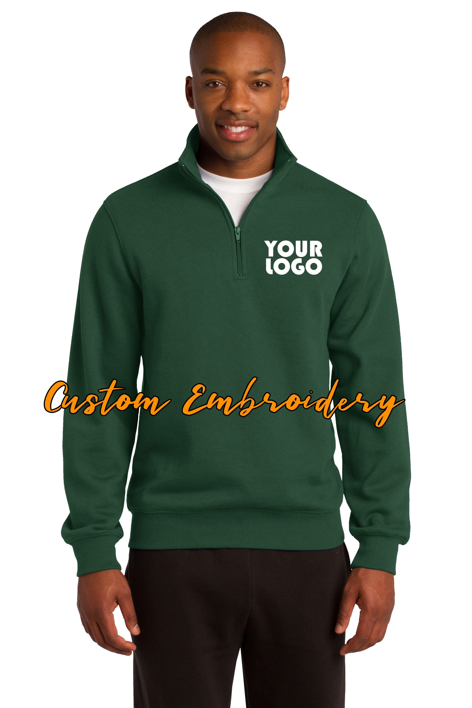 Custom Embroidered Men's Quarter 1/4 Zip  Sweatshirt - Includes 4in x 4in Embroidery - Personalized Men's Sweater