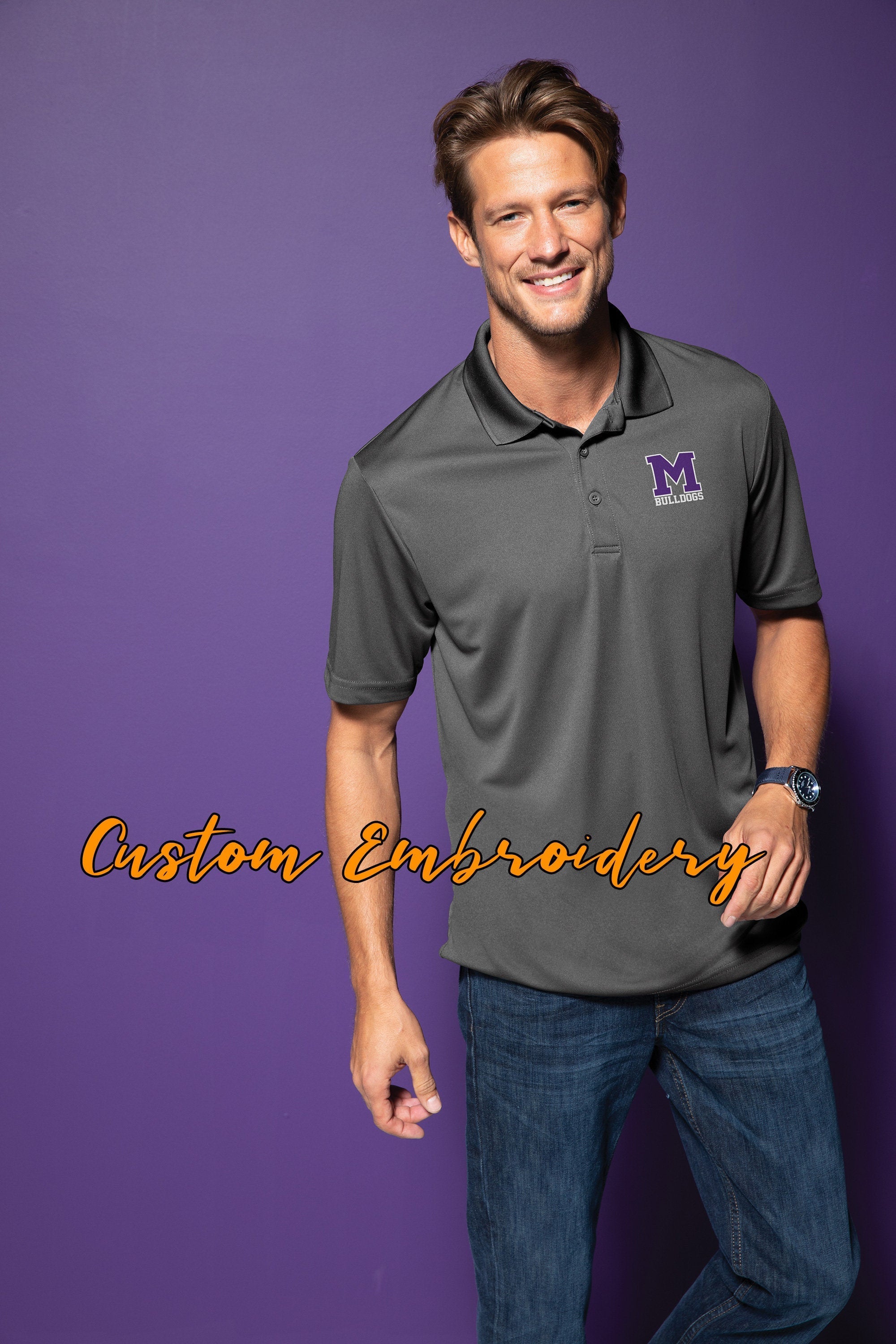 Custom Embroidered Men's Performance Polo Shirt - Sport-Tek PosiCharge Competitor Polo - Includes 4in x 4in Embroidery - Moisture Wicking
