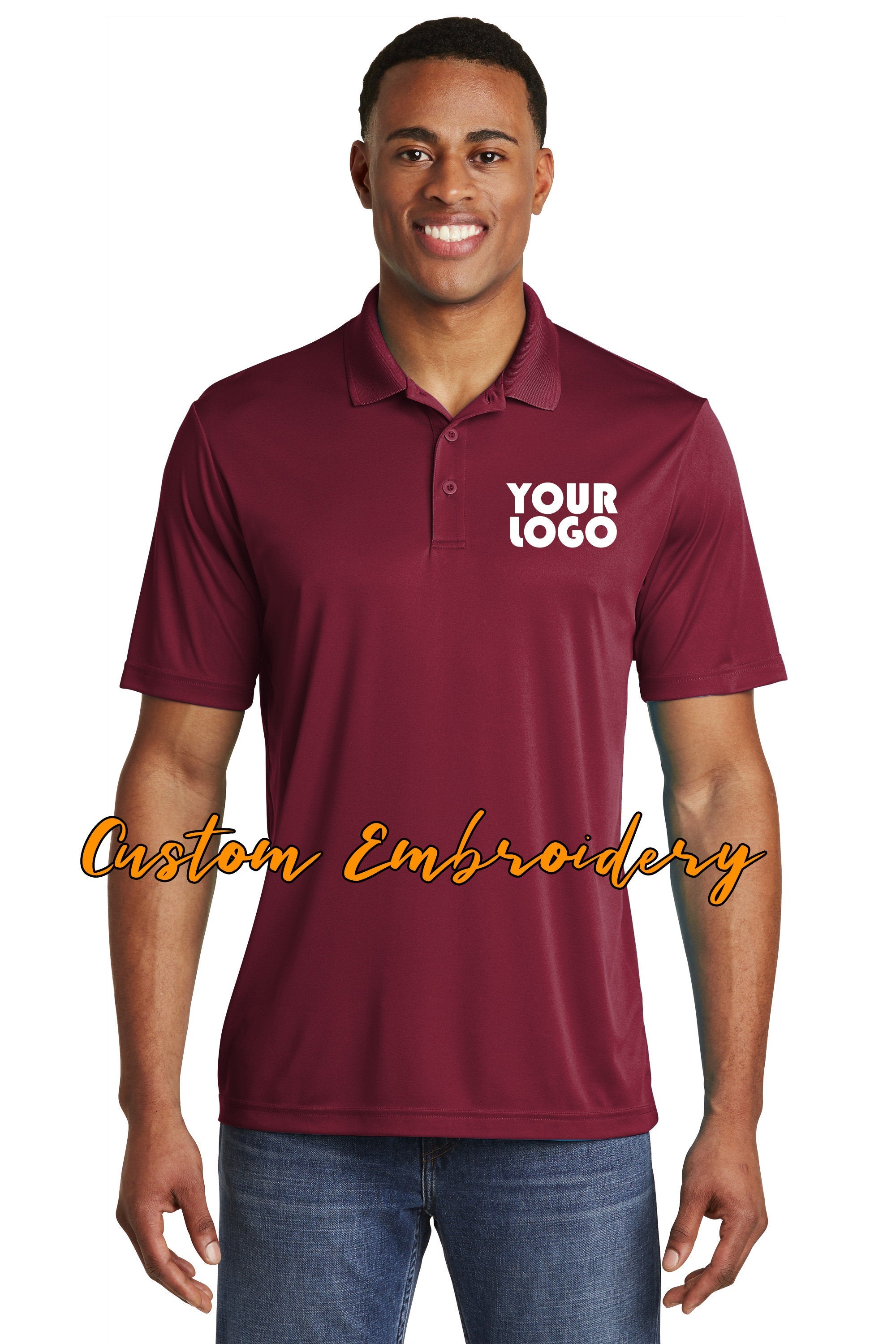 Custom Embroidered Men's Performance Polo Shirt - Sport-Tek PosiCharge Competitor Polo - Includes 4in x 4in Embroidery - Moisture Wicking