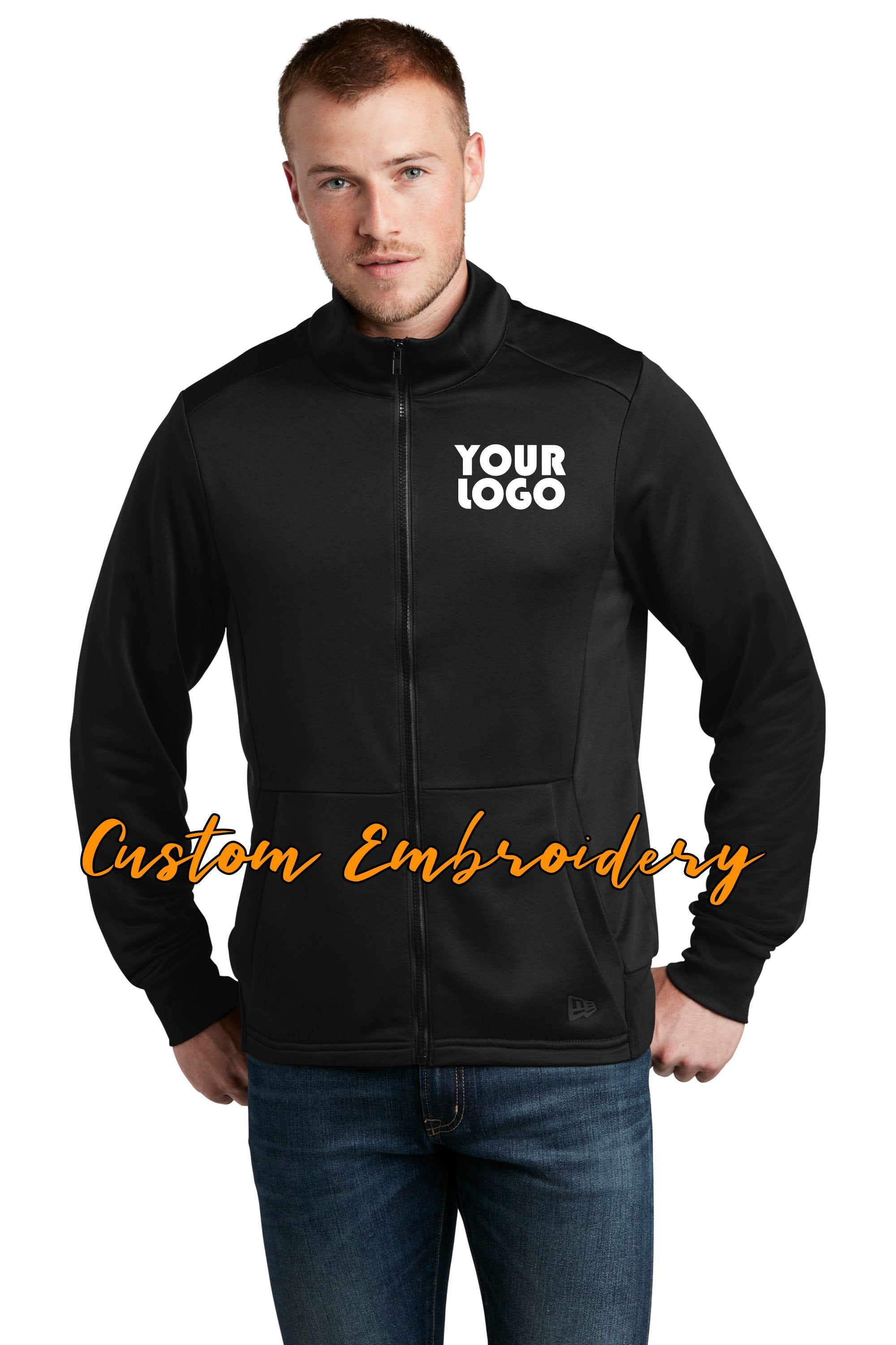 Custom Embroidered New Era Performance Terry Full-Zip Sweater Fleece - Includes 4in x 4in Embroidery - No Setup - Personalize Jacket