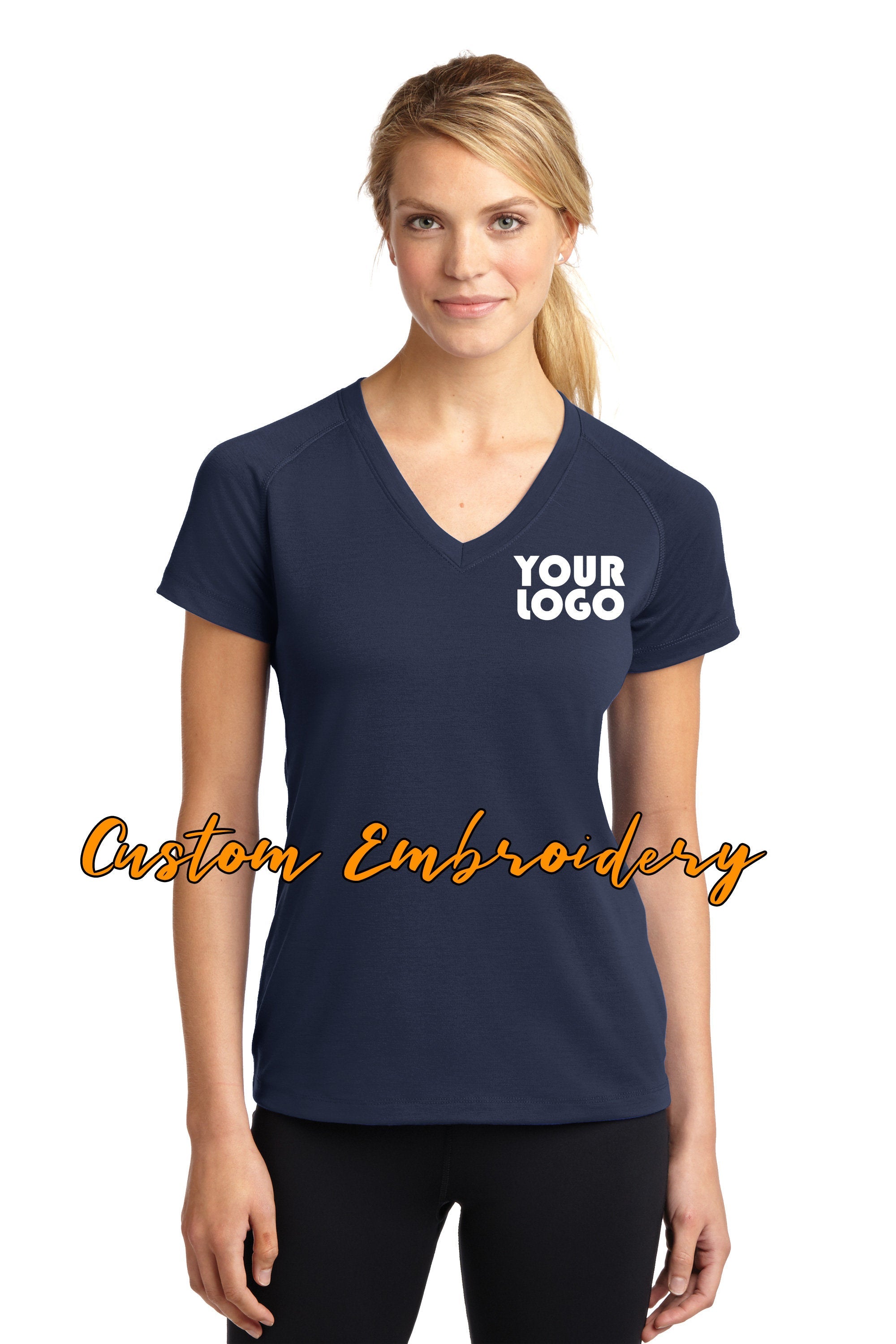 Custom Embroidered Ladies Ultimate Performance V-Neck T-shirt Tee - Includes 4in x 4in Embroidery - No Setup