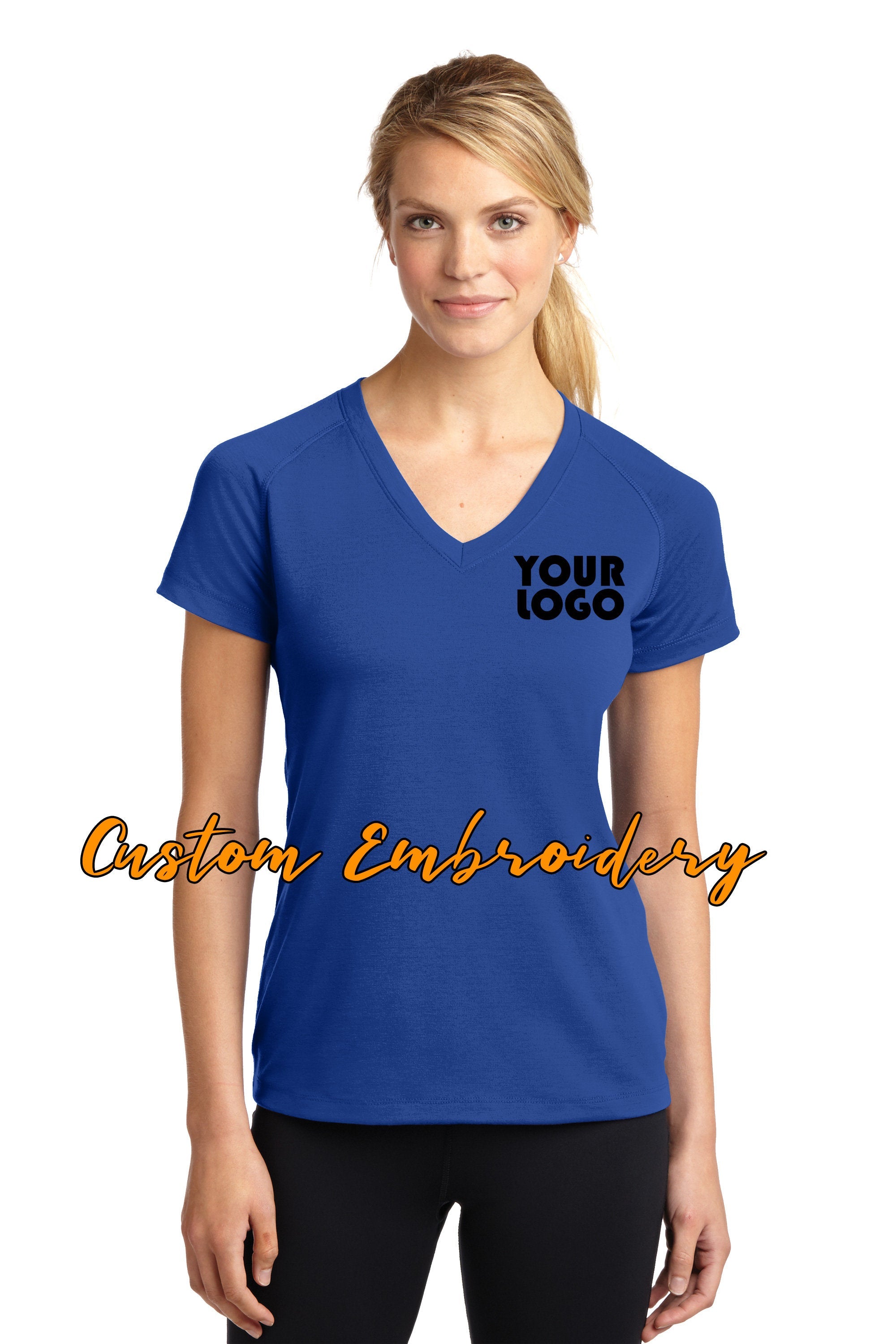 Custom Embroidered Ladies Ultimate Performance V-Neck T-shirt Tee - Includes 4in x 4in Embroidery - No Setup