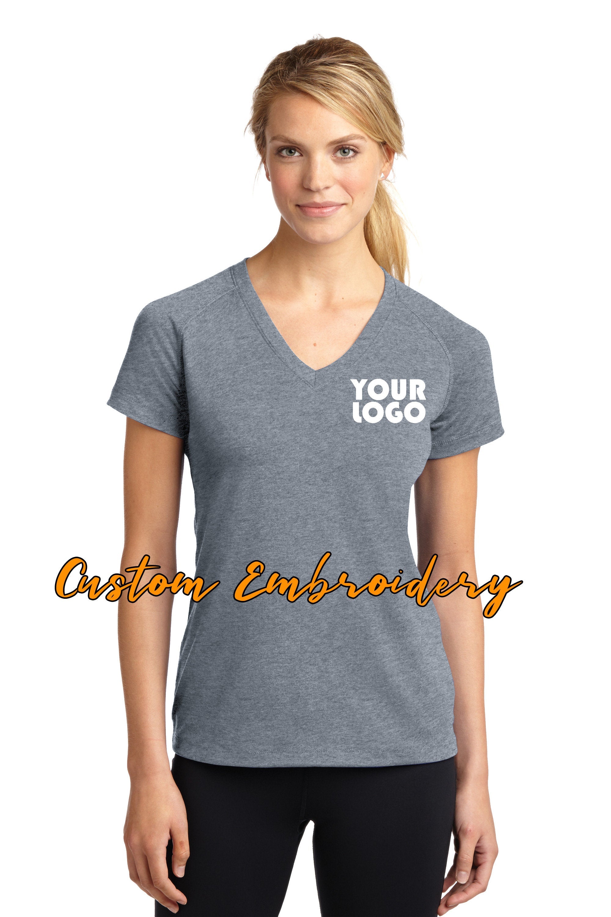 Custom Embroidered Ladies Ultimate Performance V-Neck T-shirt Tee - Includes 4in x 4in Embroidery - No Setup