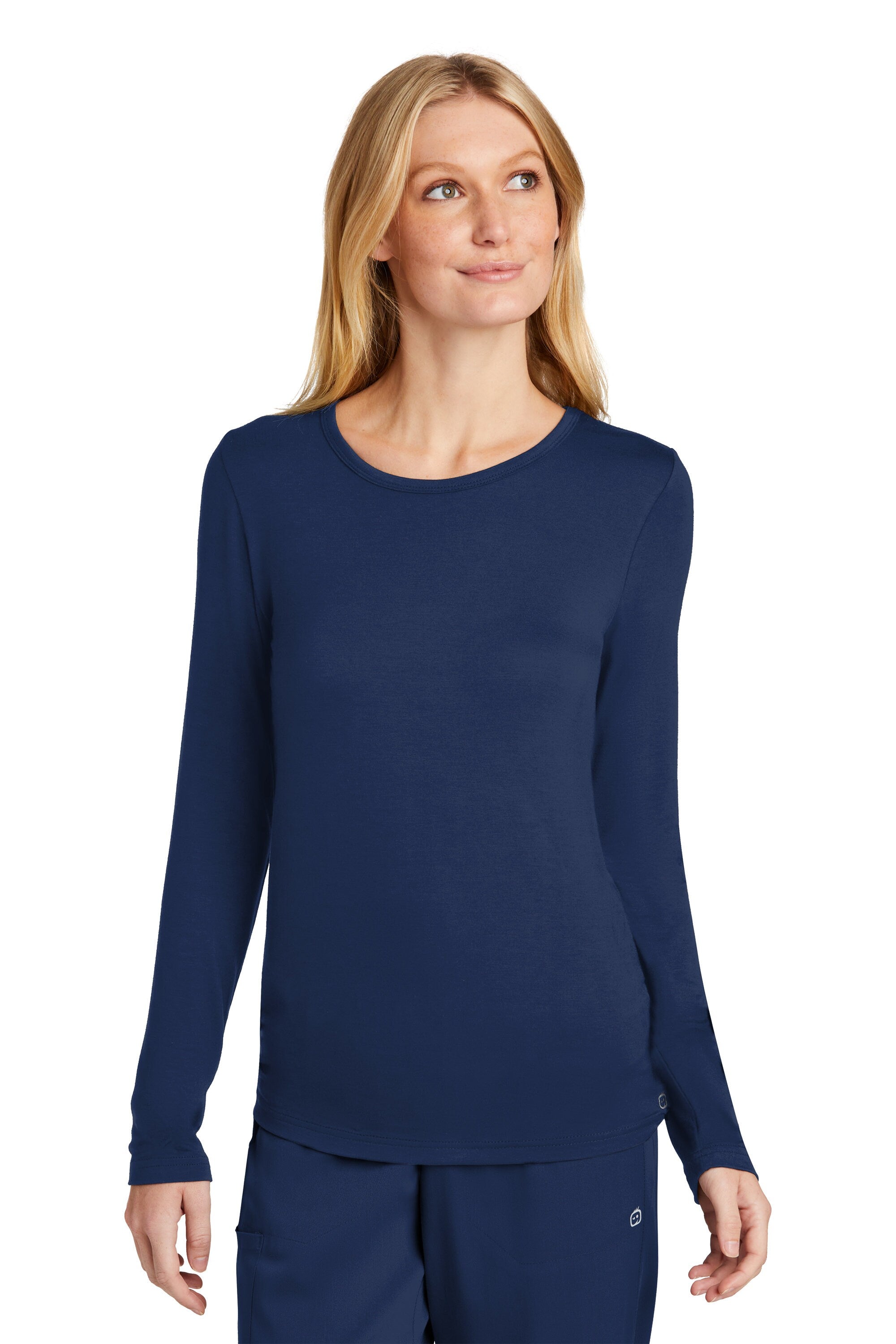 Custom Embroidery on Women’s Long Sleeve Layer Tee for Scrubs and Medical Uniform Layering - Includes one 4in x 4in Embroidery - Free Setup