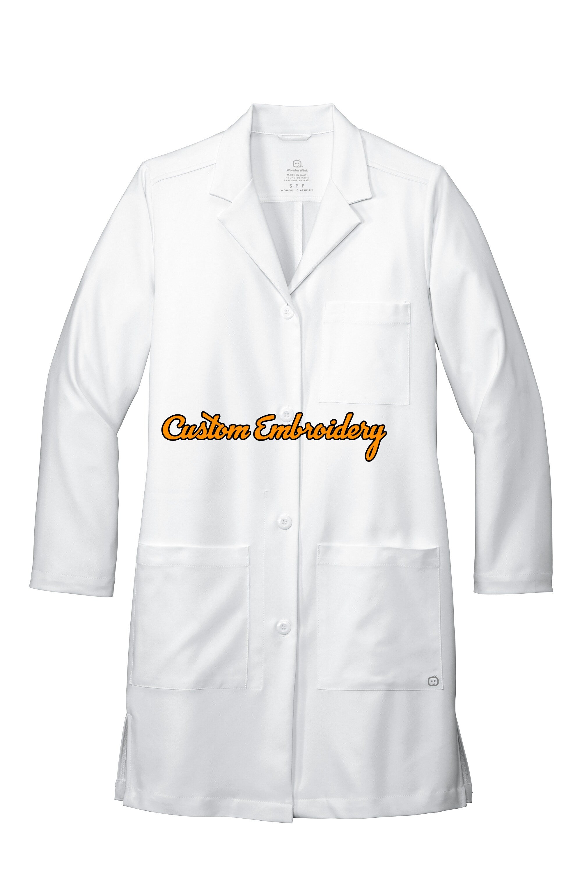 Custom Embroidered Women’s Long Lab Coat Medical Uniform - Includes one 4in x 4in Embroidery - Free Setup - Personalized Lab Coat