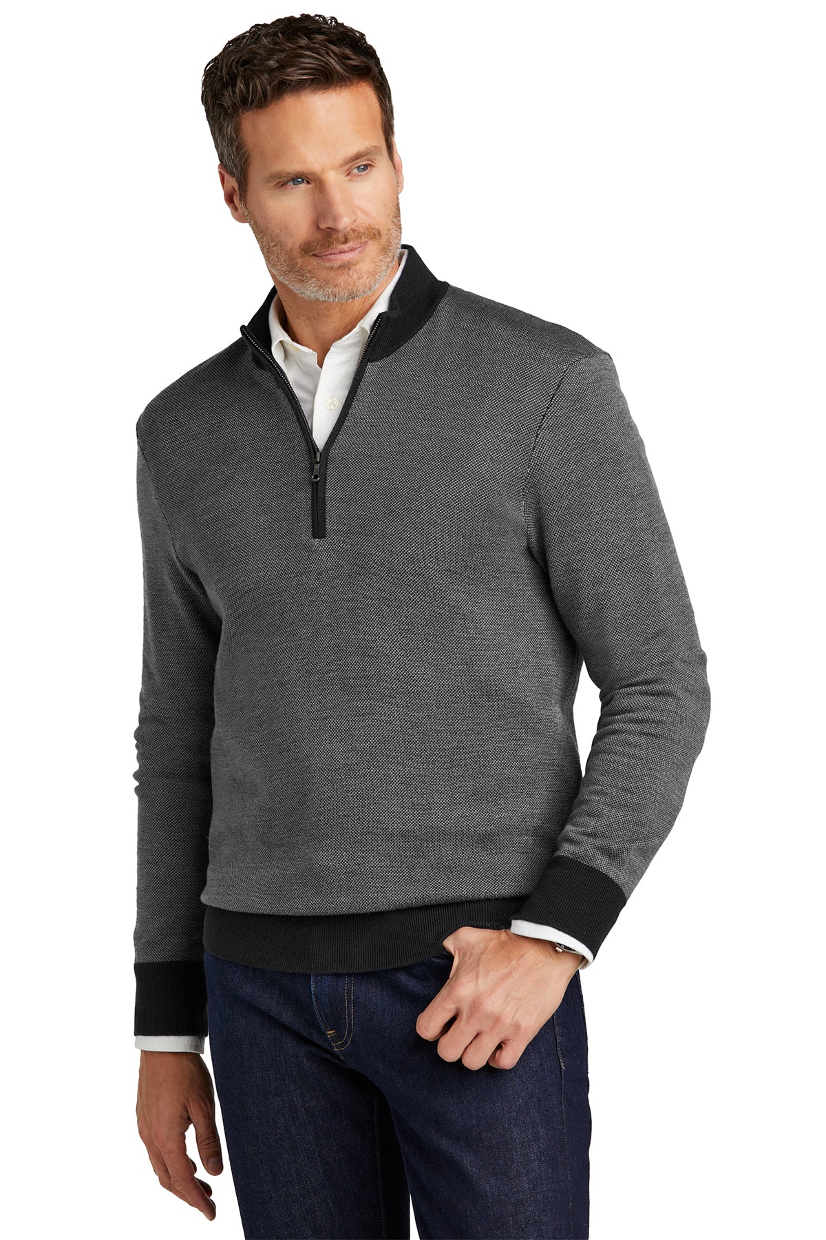 Custom Embroidered - Brooks Brothers® Washable Merino Birdseye 1/4-Zip Sweater BB18412