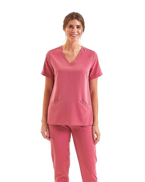 Custom Embroidered or DTF Printed - Onna - Women's Invincible V-Neck Stretch Scrub Top - NN310