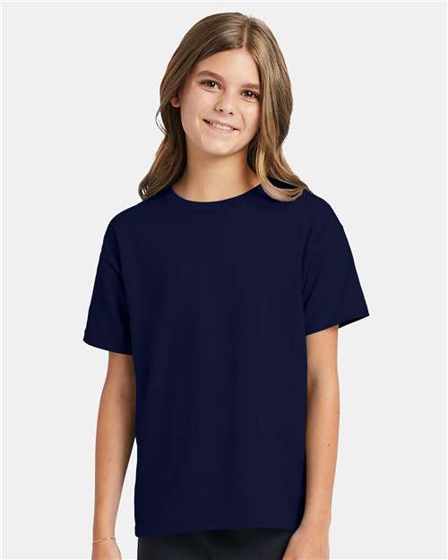 Custom Embroidered - Hanes - Ecosmart™ Youth T-Shirt - Navy - 5370