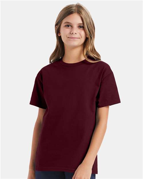 Custom Embroidered - Hanes - Authentic Youth T-Shirt - Maroon - 5450