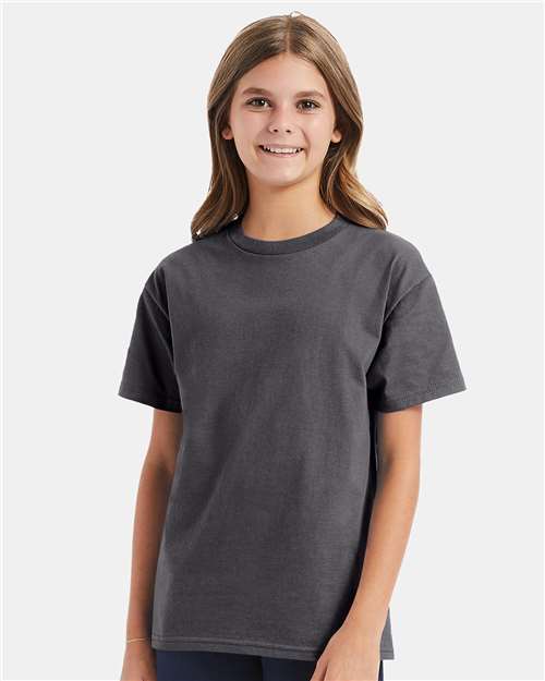 Custom Embroidered - Hanes - Authentic Youth T-Shirt - Smoke Grey - 5450