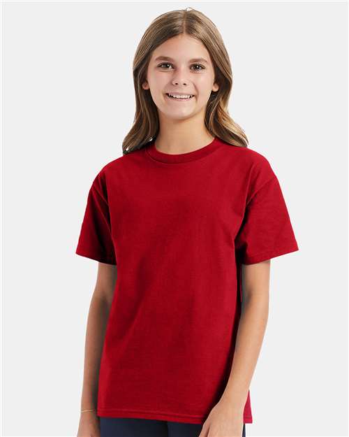 Custom Embroidered - Hanes - Authentic Youth T-Shirt - Deep Red - 5450