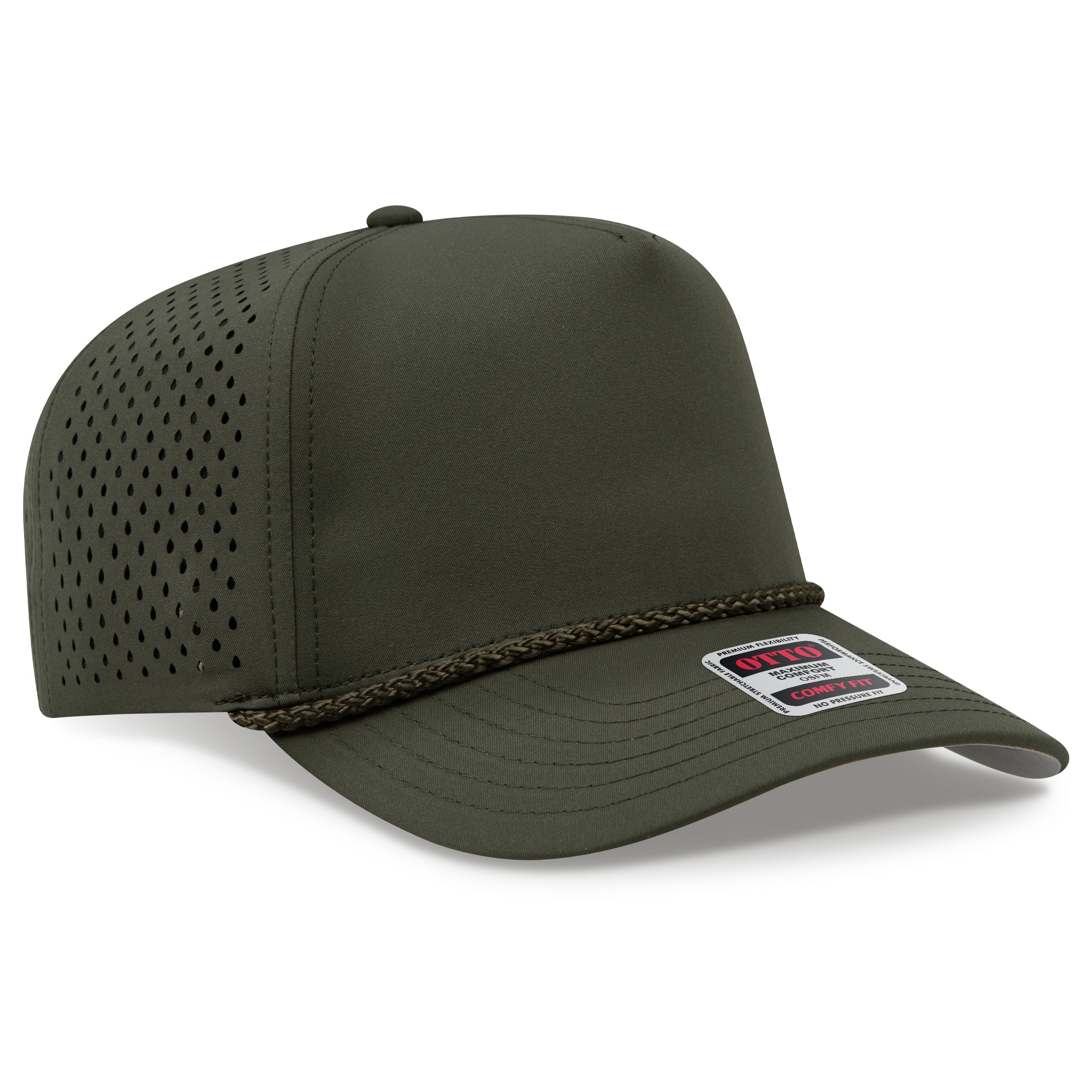 Custom Embroidered or DTF Printed - OTTO CAP® OTTO COMFY FIT® 5 Panel Mid Profile Perforated Baseball Cap