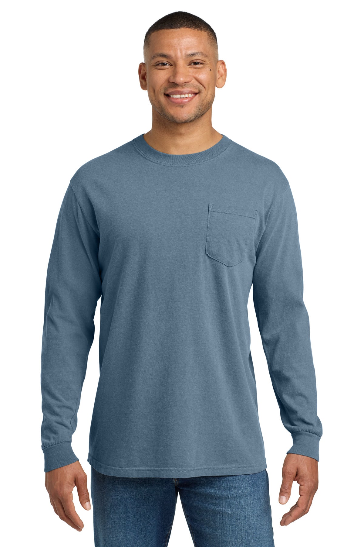 Custom Embroidery or DTF Print - COMFORT COLORS  ®  Heavyweight Ring Spun Long Sleeve Pocket Tee. 4410