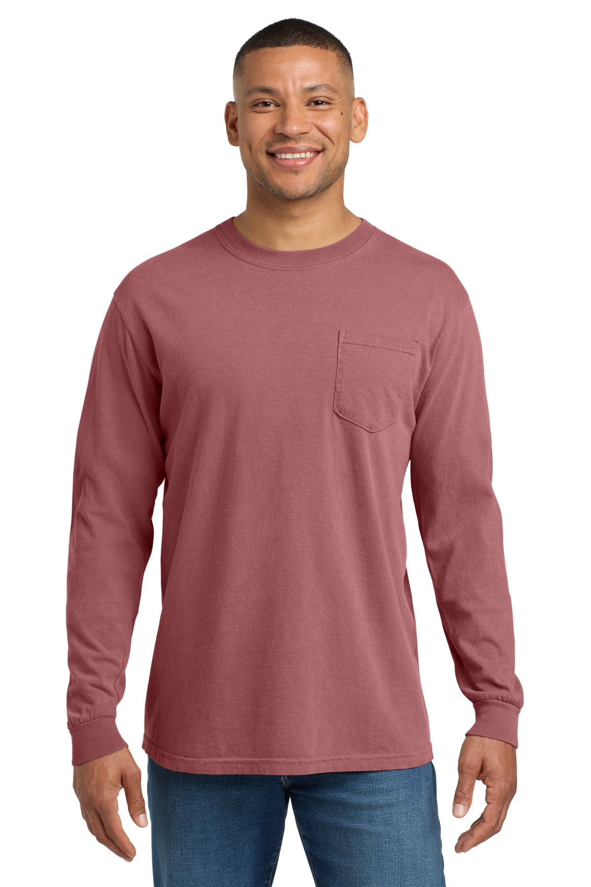 Custom Embroidery or DTF Print - COMFORT COLORS  ®  Heavyweight Ring Spun Long Sleeve Pocket Tee. 4410