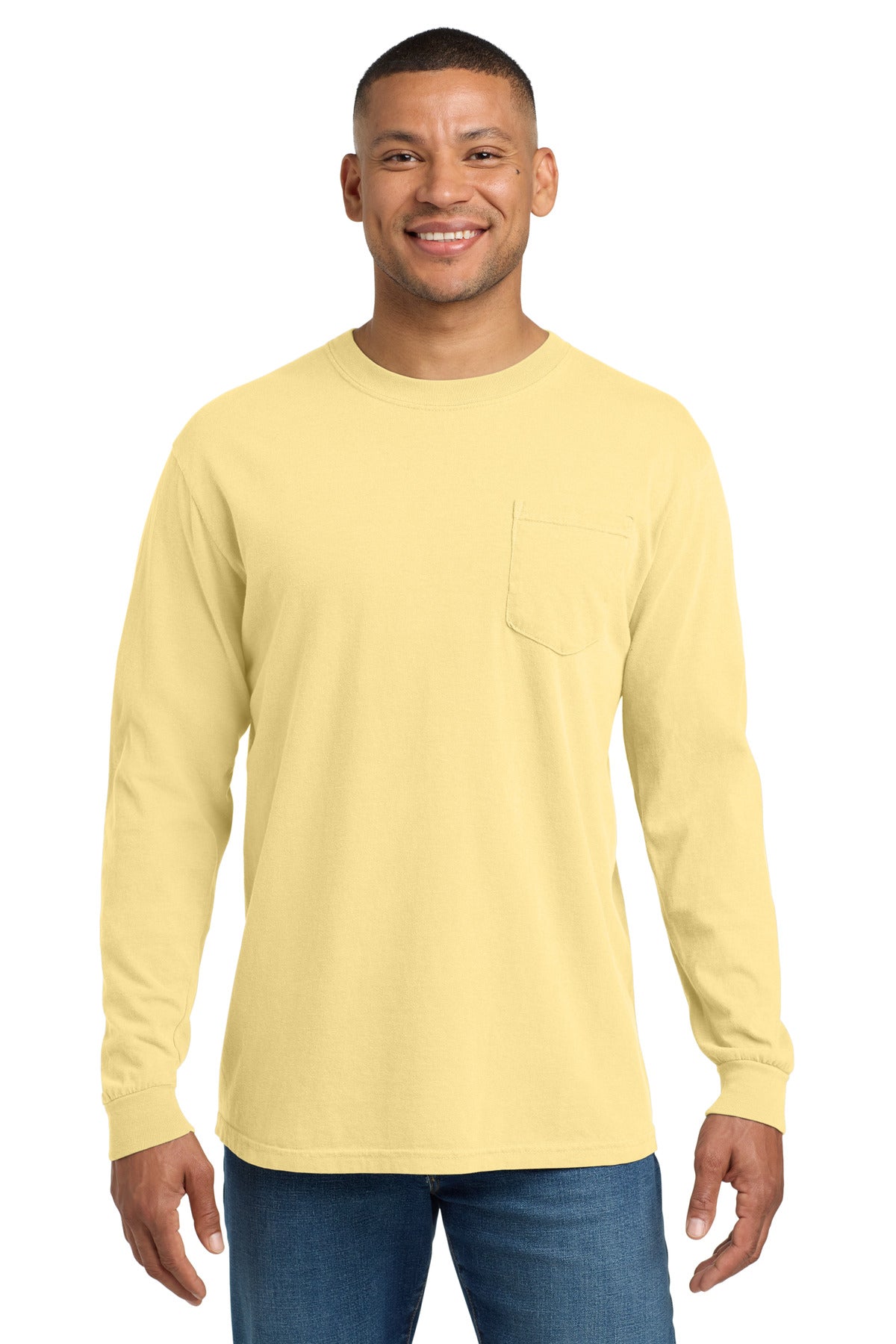 Custom Embroidery or DTF Print - COMFORT COLORS  ®  Heavyweight Ring Spun Long Sleeve Pocket Tee. 4410