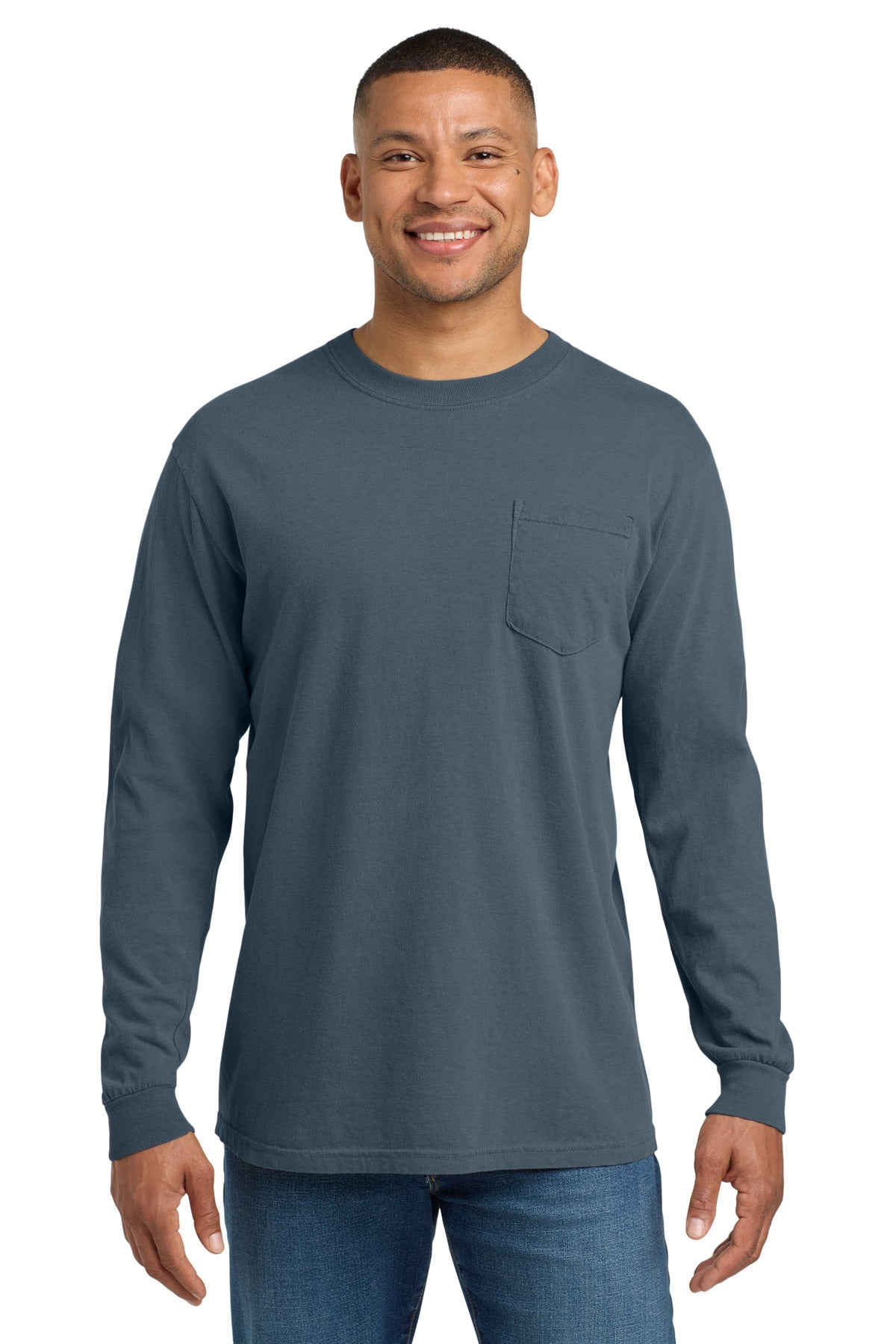 Custom Embroidery or DTF Print - COMFORT COLORS  ®  Heavyweight Ring Spun Long Sleeve Pocket Tee. 4410