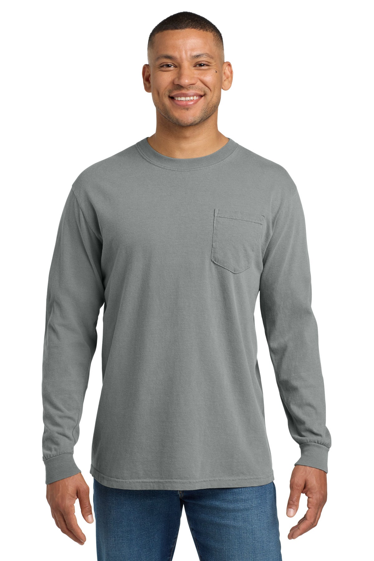 Custom Embroidery or DTF Print - COMFORT COLORS  ®  Heavyweight Ring Spun Long Sleeve Pocket Tee. 4410