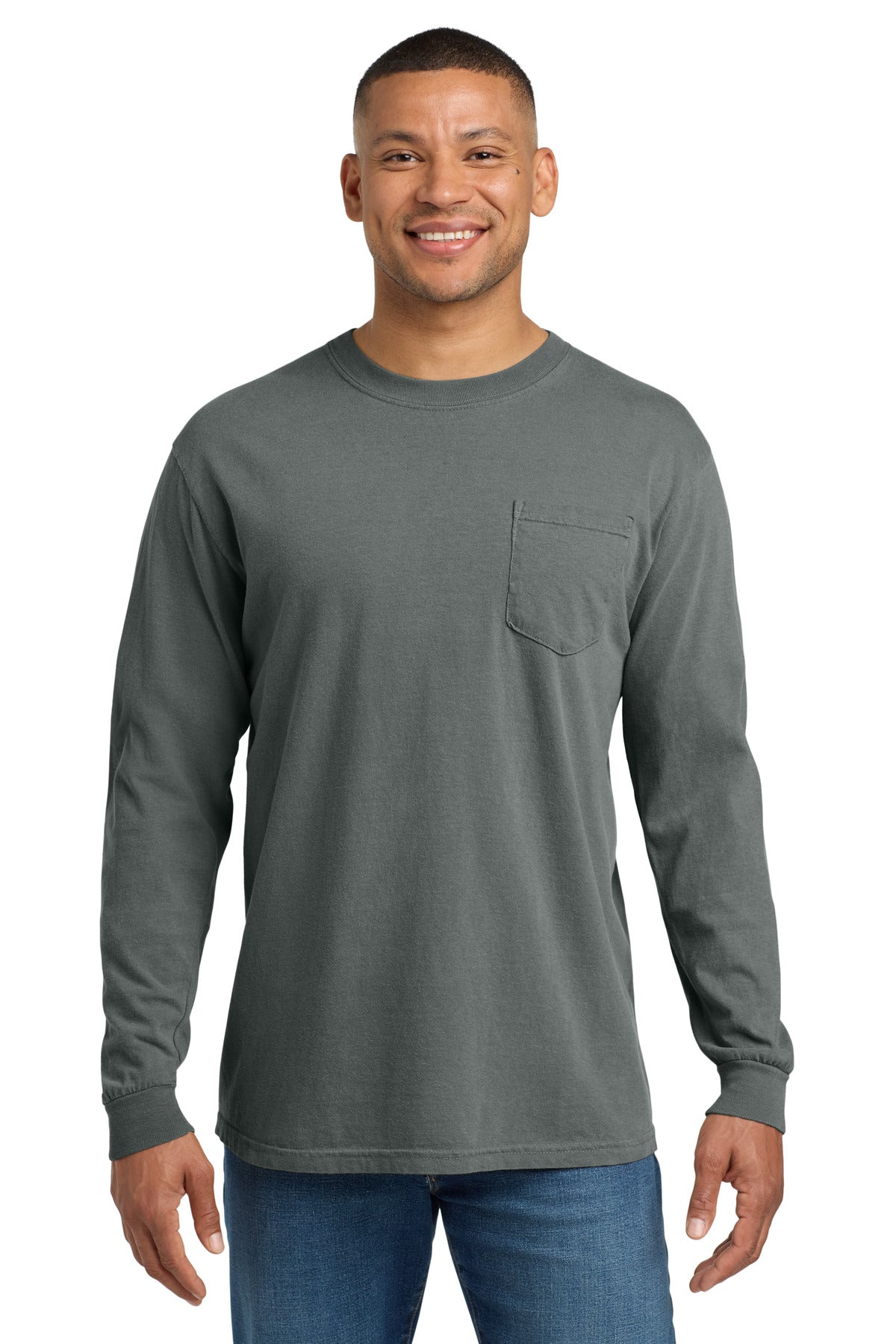 Custom Embroidery or DTF Print - COMFORT COLORS  ®  Heavyweight Ring Spun Long Sleeve Pocket Tee. 4410