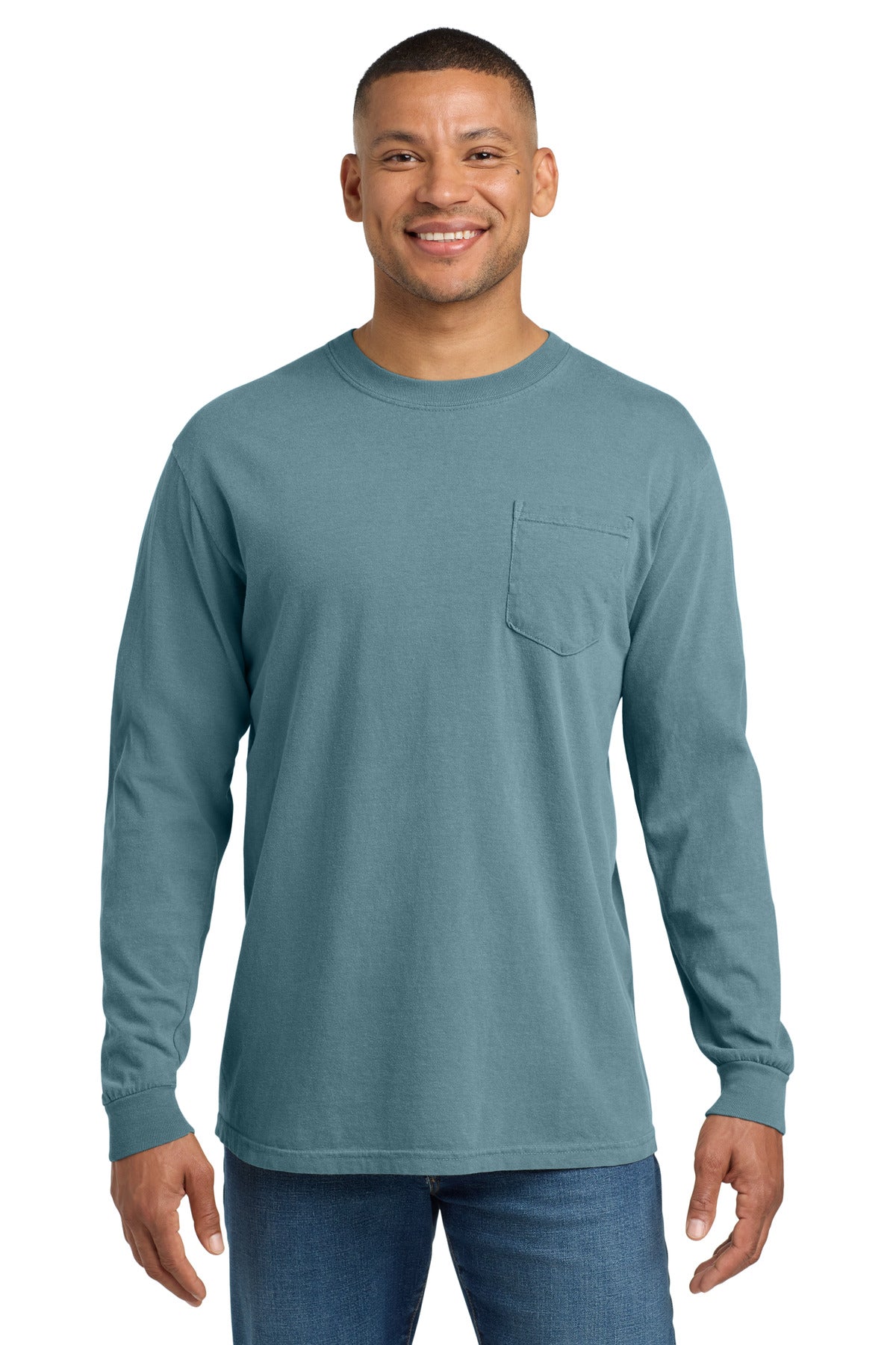 Custom Embroidery or DTF Print - COMFORT COLORS  ®  Heavyweight Ring Spun Long Sleeve Pocket Tee. 4410