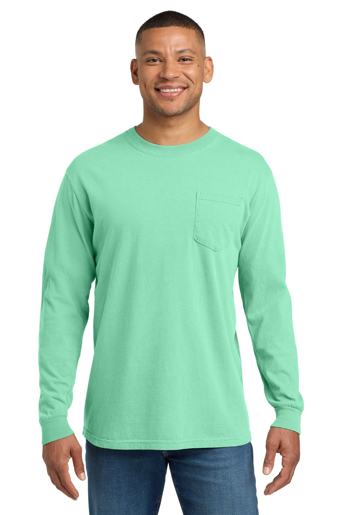Custom Embroidery or DTF Print - COMFORT COLORS  ®  Heavyweight Ring Spun Long Sleeve Pocket Tee. 4410
