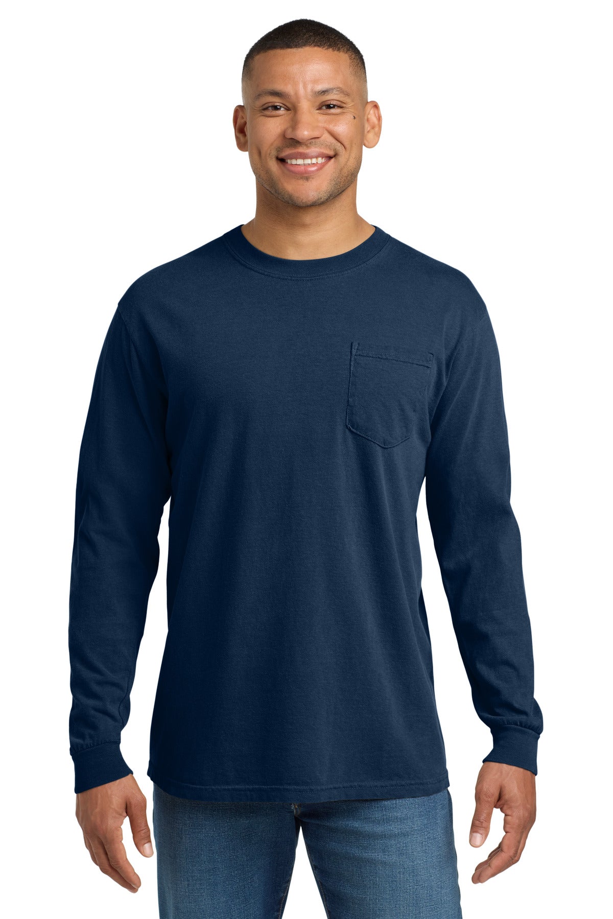Custom Embroidery or DTF Print - COMFORT COLORS  ®  Heavyweight Ring Spun Long Sleeve Pocket Tee. 4410