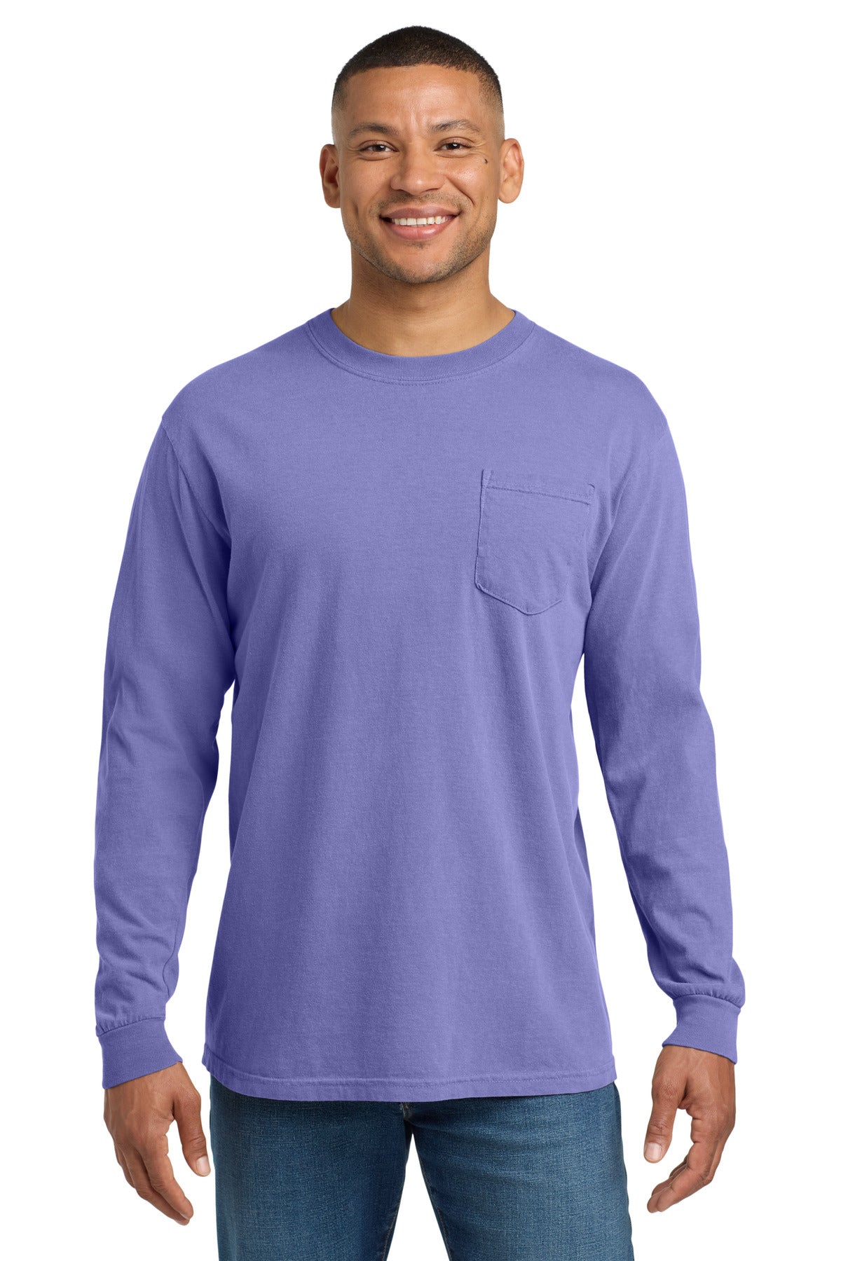 Custom Embroidery or DTF Print - COMFORT COLORS  ®  Heavyweight Ring Spun Long Sleeve Pocket Tee. 4410