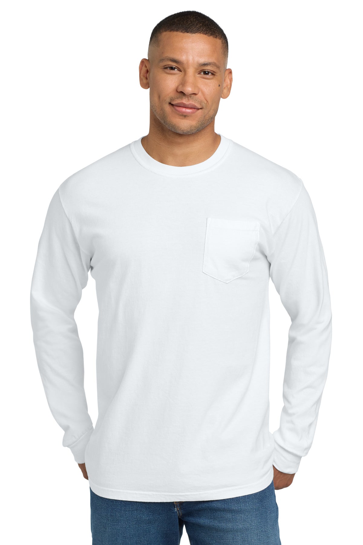 Custom Embroidery or DTF Print - COMFORT COLORS  ®  Heavyweight Ring Spun Long Sleeve Pocket Tee. 4410
