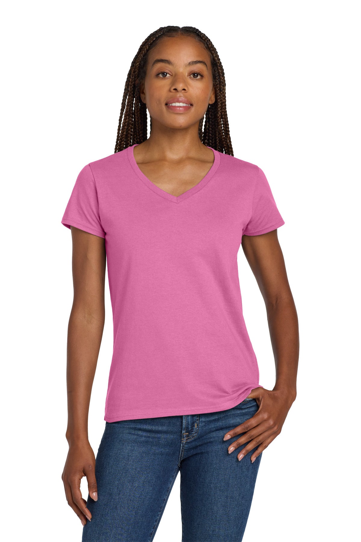 Custom Embroidered or DTF Printed - Gildan ®  Women's Heavy Cotton ™  100% Cotton V-Neck T-Shirt. 5V00L