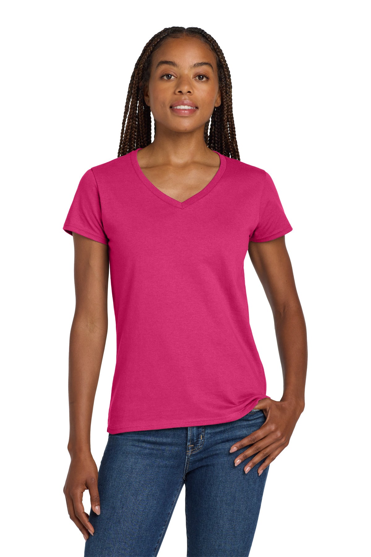 Custom Embroidered or DTF Printed - Gildan ®  Women's Heavy Cotton ™  100% Cotton V-Neck T-Shirt. 5V00L
