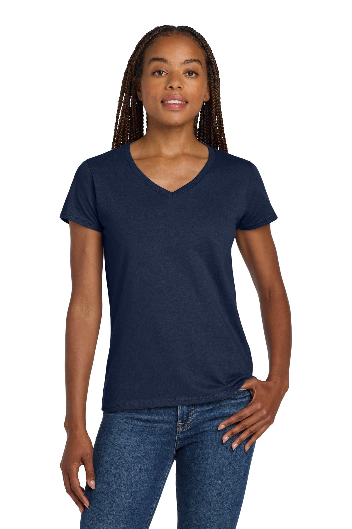 Custom Embroidered or DTF Printed - Gildan ®  Women's Heavy Cotton ™  100% Cotton V-Neck T-Shirt. 5V00L
