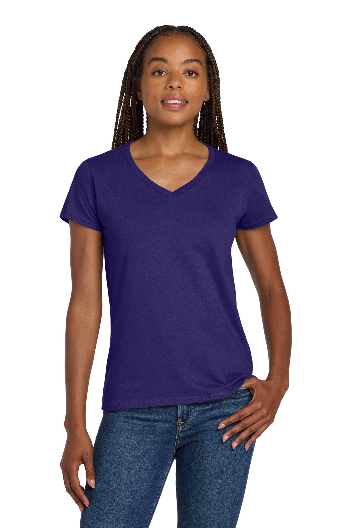 Custom Embroidered or DTF Printed - Gildan ®  Women's Heavy Cotton ™  100% Cotton V-Neck T-Shirt. 5V00L