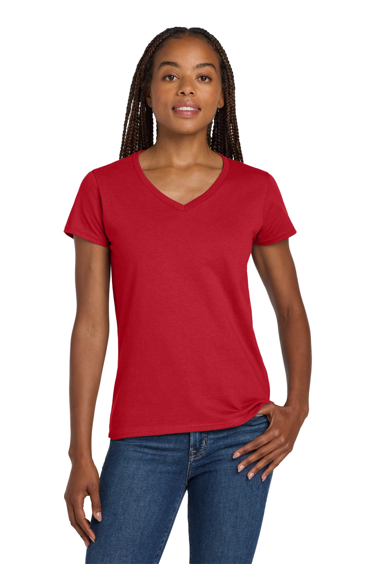 Custom Embroidered or DTF Printed - Gildan ®  Women's Heavy Cotton ™  100% Cotton V-Neck T-Shirt. 5V00L