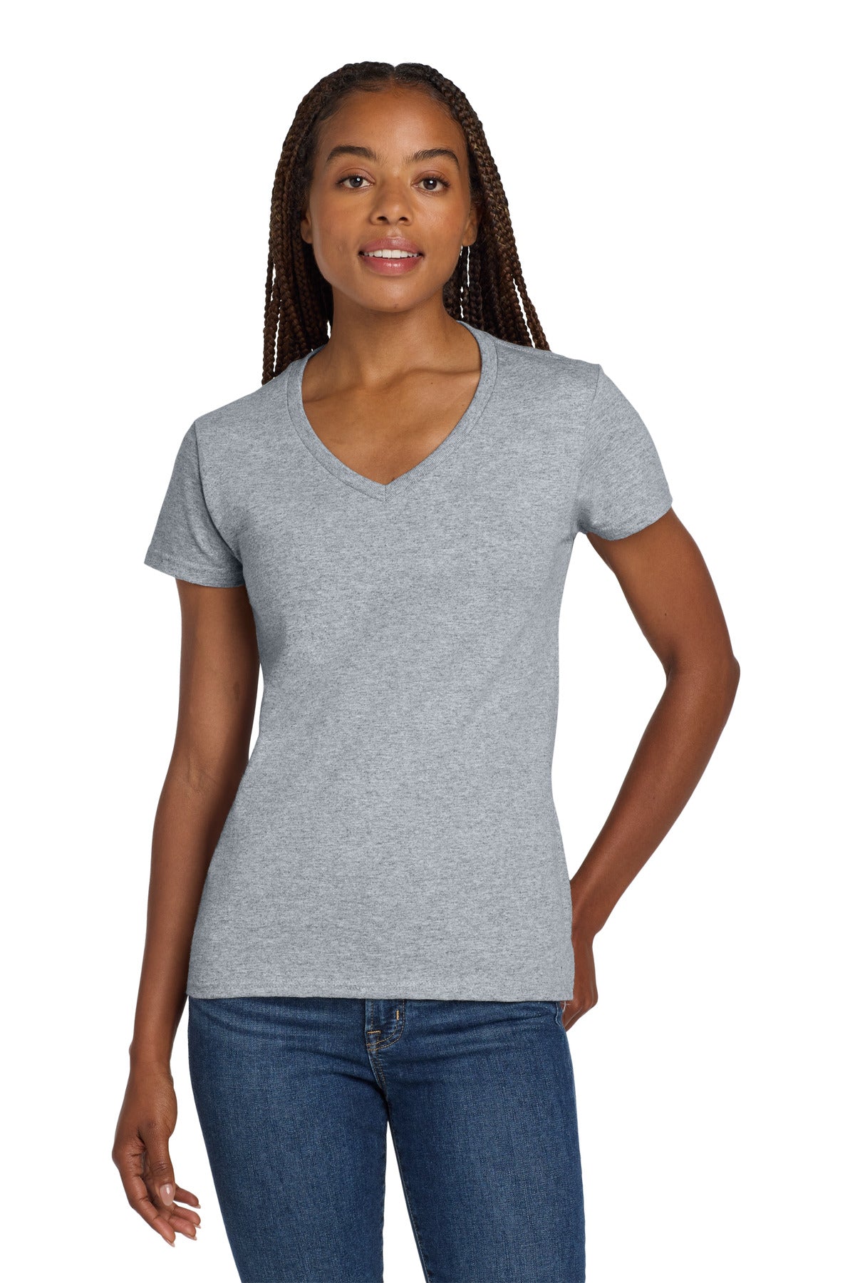 Custom Embroidered or DTF Printed - Gildan ®  Women's Heavy Cotton ™  100% Cotton V-Neck T-Shirt. 5V00L
