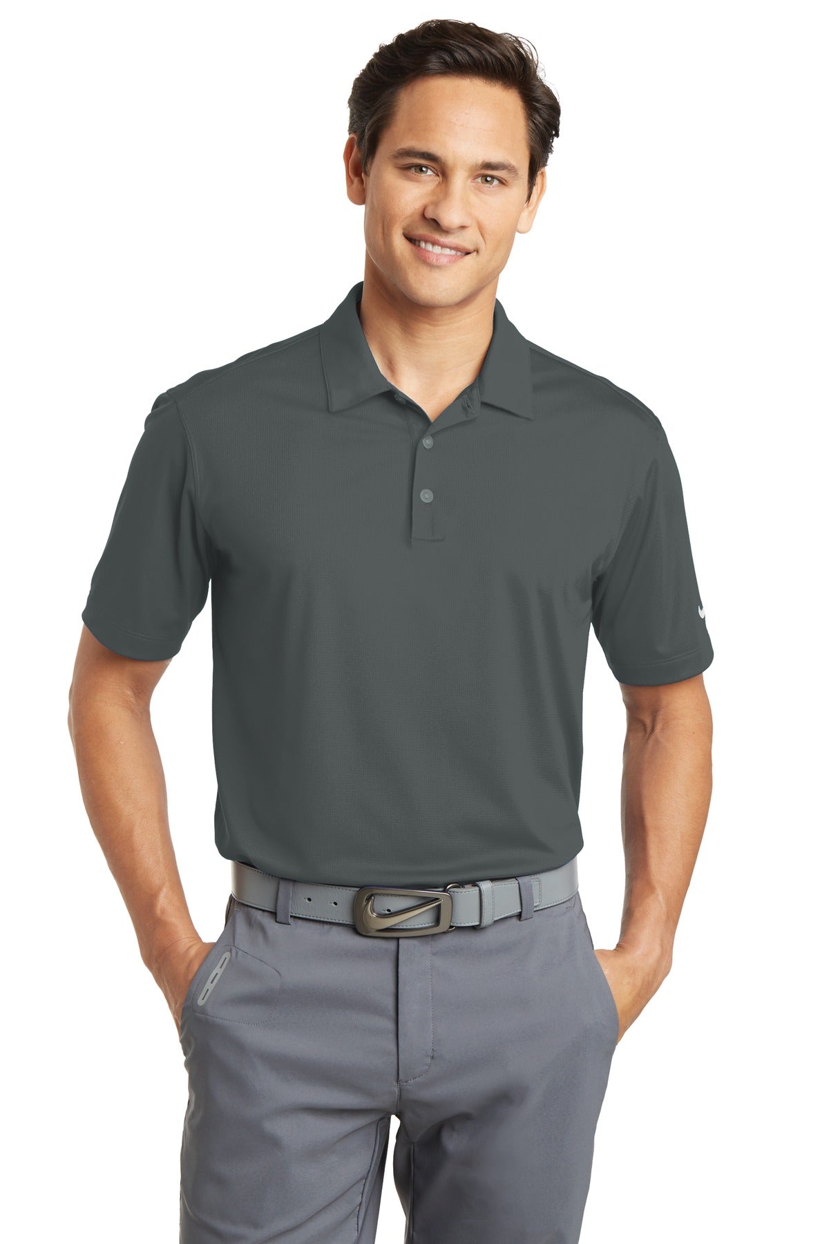 Custom Embroidered - Nike Dri-FIT Vertical Mesh Polo. 637167 - Anthracite