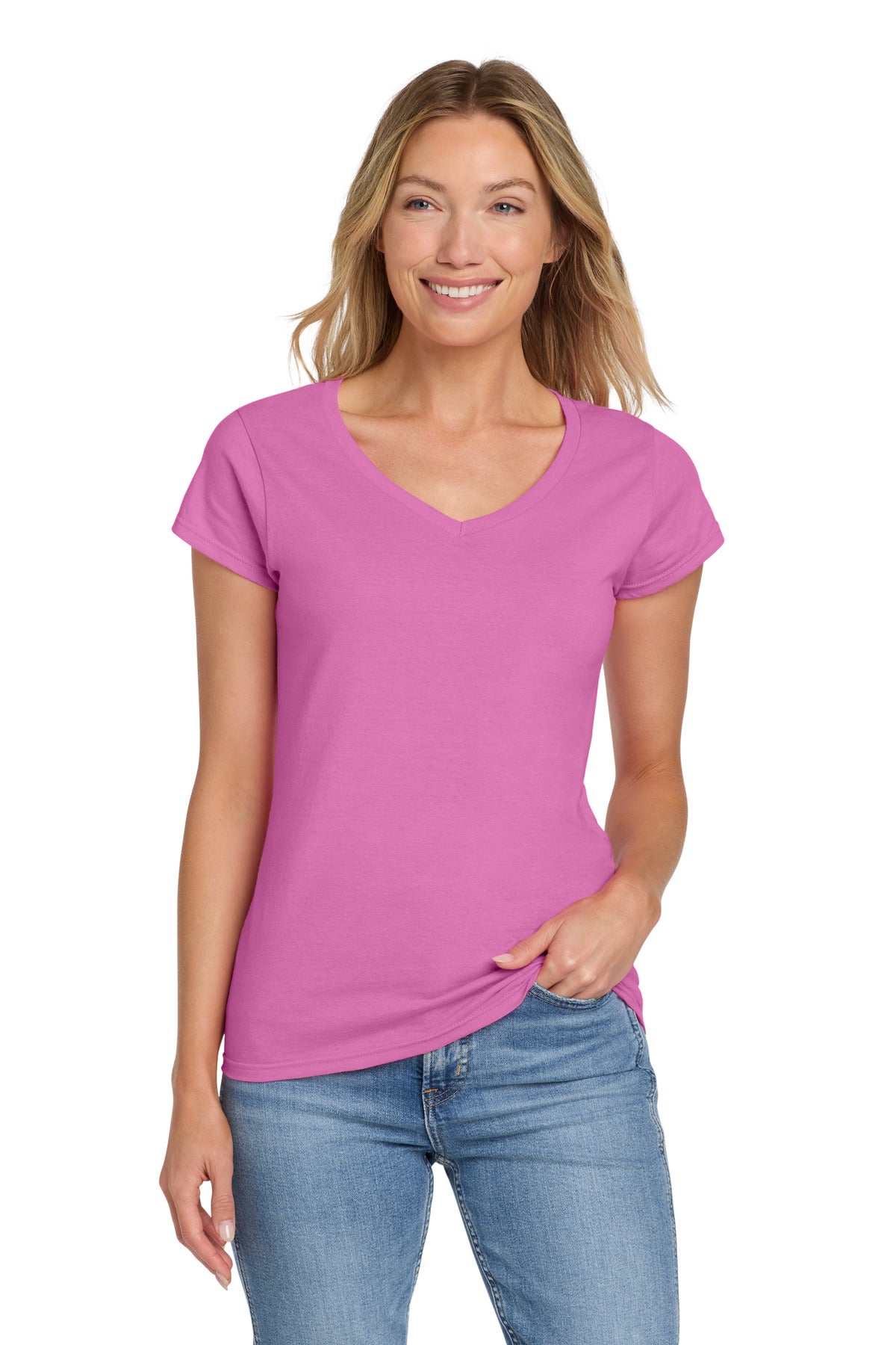 Custom Embroidered or DTF Printed - Gildan Softstyle ®  Women's Fit V-Neck T-Shirt. 64V00L