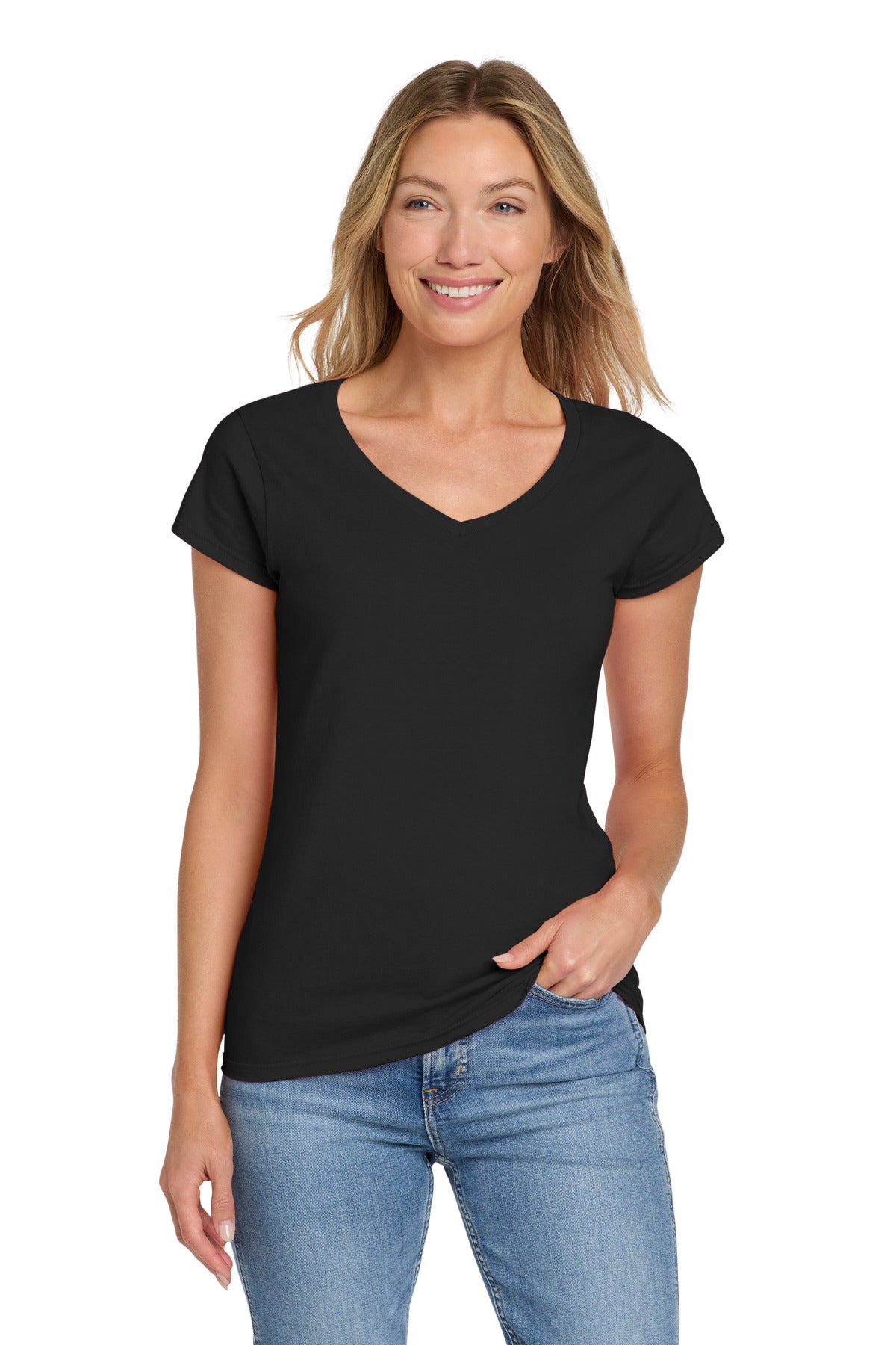 Custom Embroidered or DTF Printed - Gildan Softstyle ®  Women's Fit V-Neck T-Shirt. 64V00L