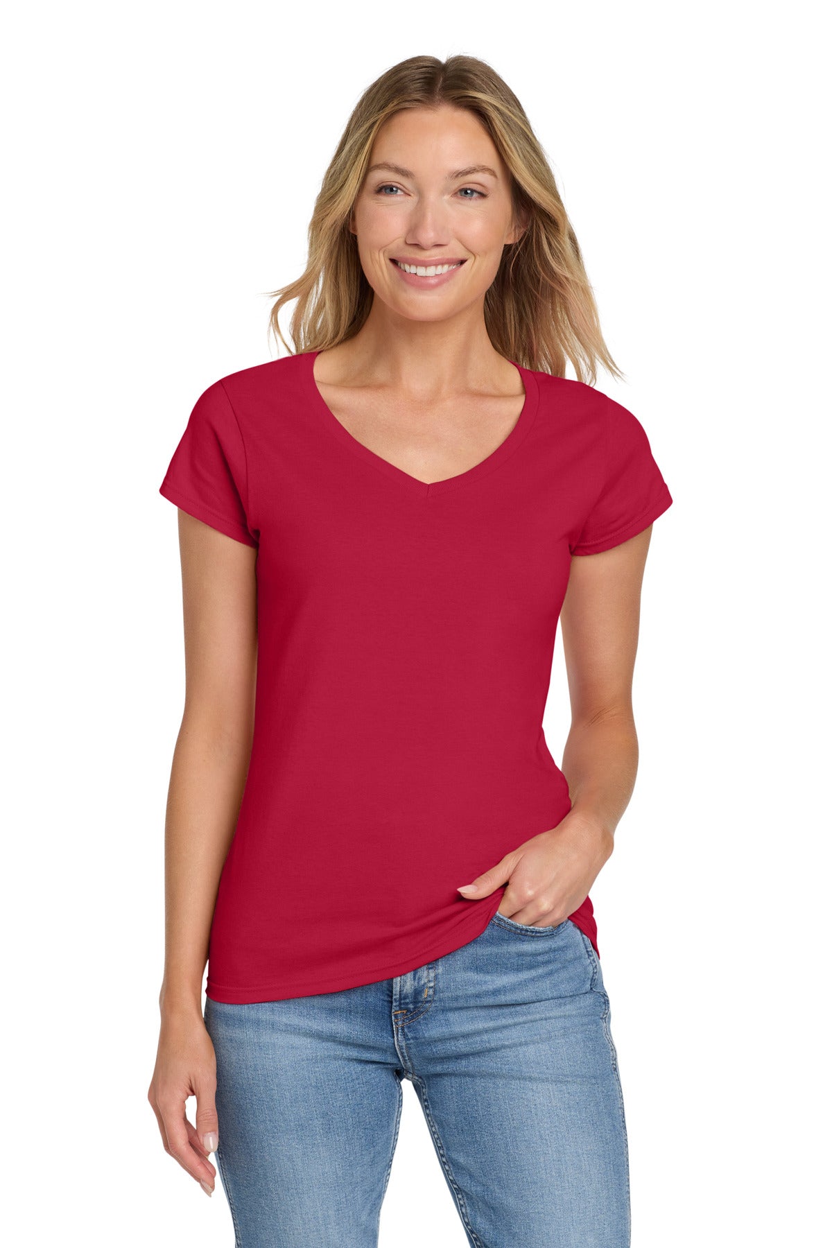 Custom Embroidered or DTF Printed - Gildan Softstyle ®  Women's Fit V-Neck T-Shirt. 64V00L