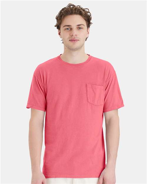 Custom Embroidered - ComfortWash by Hanes - Garment-Dyed Pocket T-Shirt - Coral Craze - GDH150