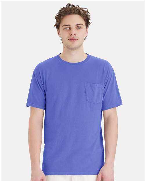 Custom Embroidered - ComfortWash by Hanes - Garment-Dyed Pocket T-Shirt - Deep Forte Blue - GDH150