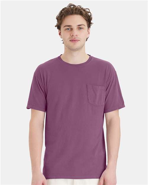 Custom Embroidered - ComfortWash by Hanes - Garment-Dyed Pocket T-Shirt - Purple Plum Raisin - GDH150