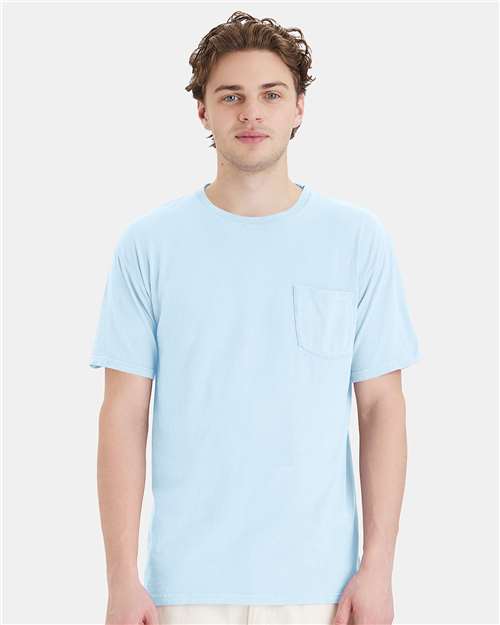 Custom Embroidered - ComfortWash by Hanes - Garment-Dyed Pocket T-Shirt - Soothing Blue - GDH150