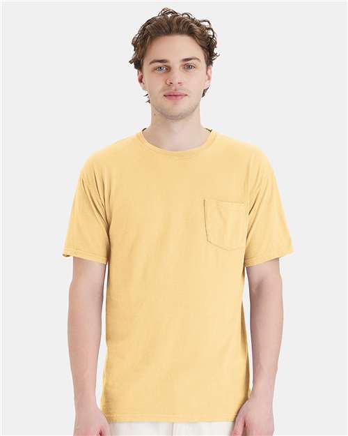 Custom Embroidered - ComfortWash by Hanes - Garment-Dyed Pocket T-Shirt - Summer Squash Yellow - GDH150