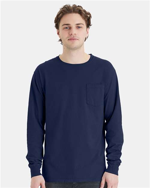 Custom Embroidered - ComfortWash by Hanes - Garment-Dyed Long Sleeve T-Shirt With a Pocket - GDH250