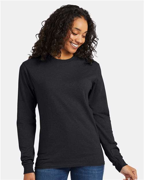 Custom Embroidered - Hanes - Essential-T Long Sleeve T-Shirt - Charcoal Heather - 5286